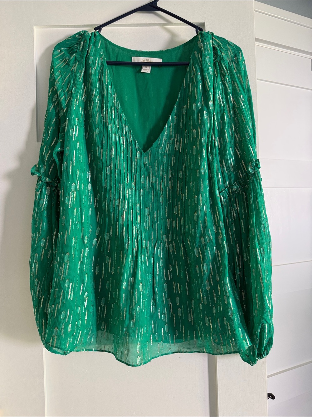 Lilly Pulitzer Emerald Green V-Neck Metallic-Accent Blouse